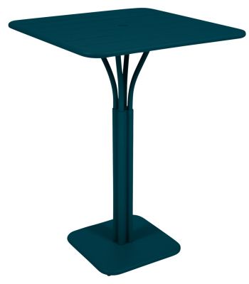 Blauer Luxembourg Stehtisch von Fermob, quadratisch, 80x80 cm, ideal für den Outdoor-Bereich.